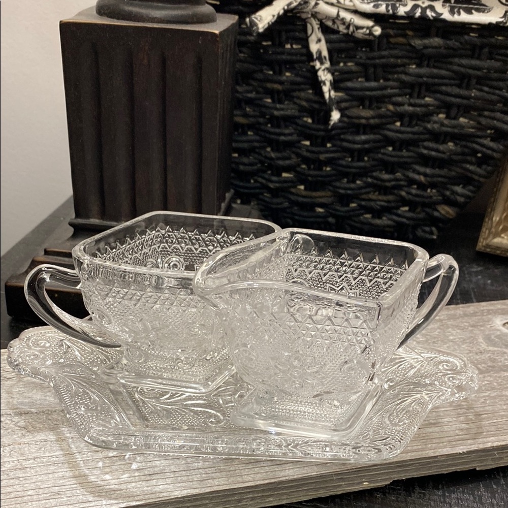 Clear Vintage Tiara Glass Sugar, Creamer & Tray!
